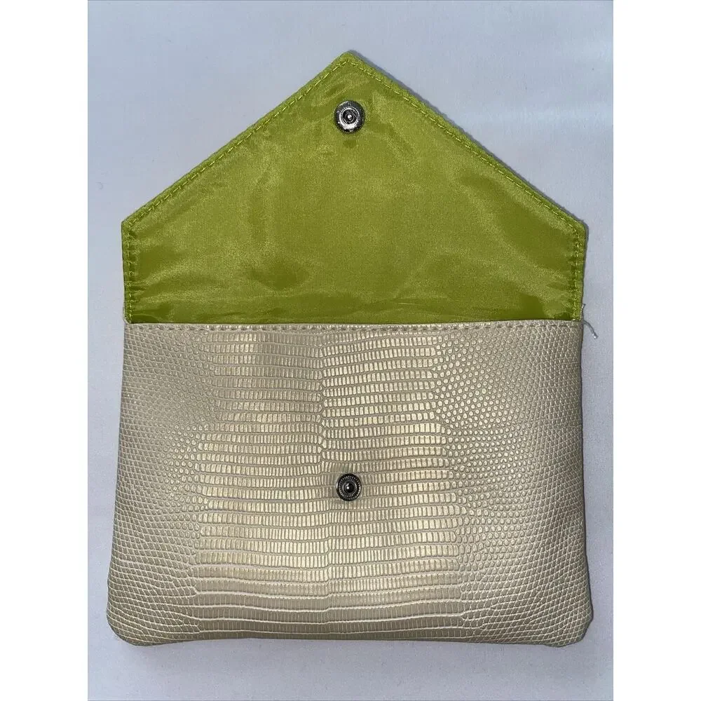 Ipsy Glam Bag August 2021 Beige/Green Faux Snake Envelope Cosmetic Makeup Bag